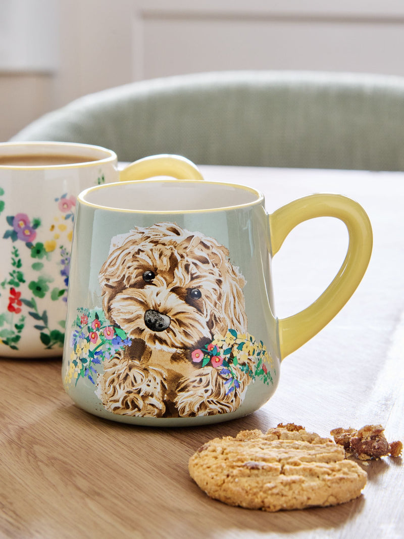 Sage green Charlie Cockapoo ceramic mugs set of two - British product
