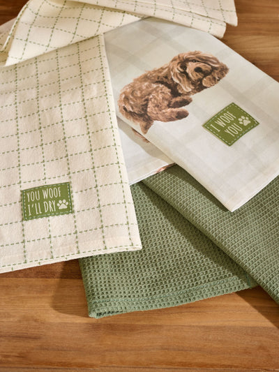 Next Set of 3 Natural Louie the Labradoodle Tea Towels- Buy online at McGrocer