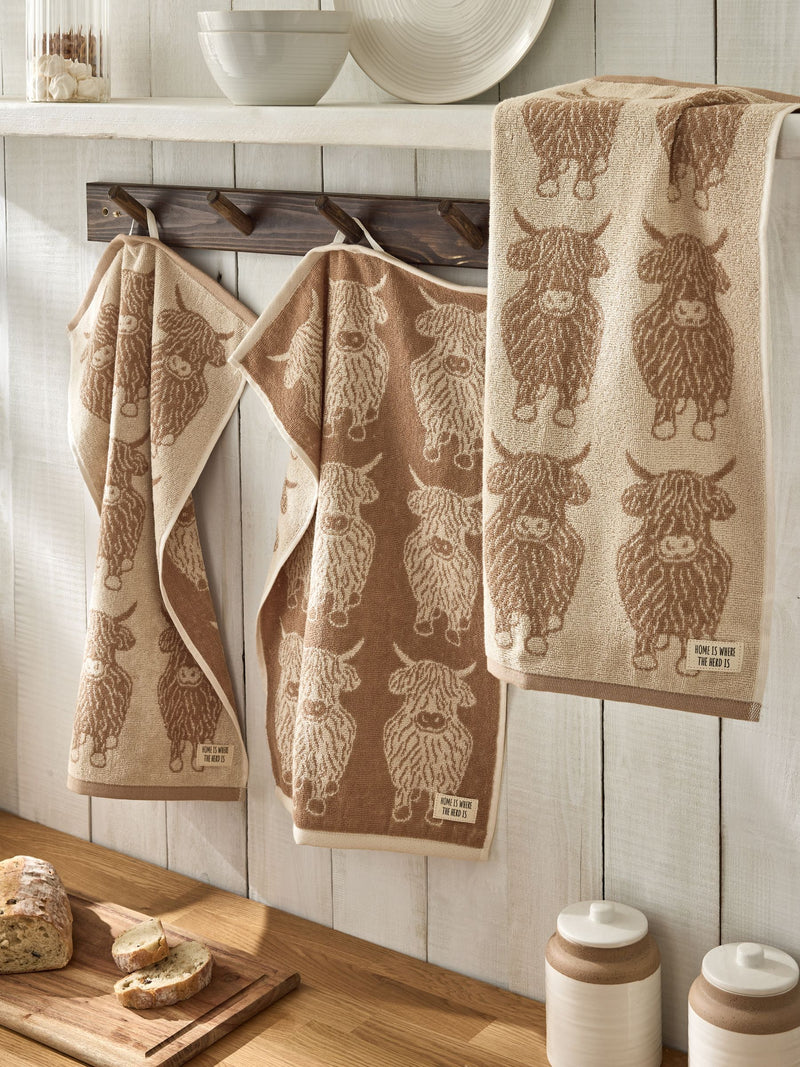Natural Hamish patterned terry tea towels set of 3 - British product