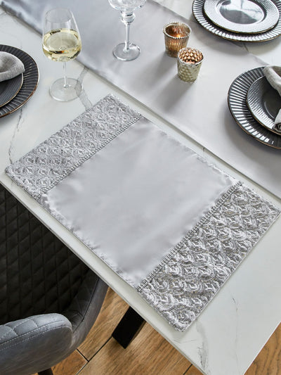 Set de 4 sets de table de table argentés style Art déco pailletés, 30x46 cm chacun