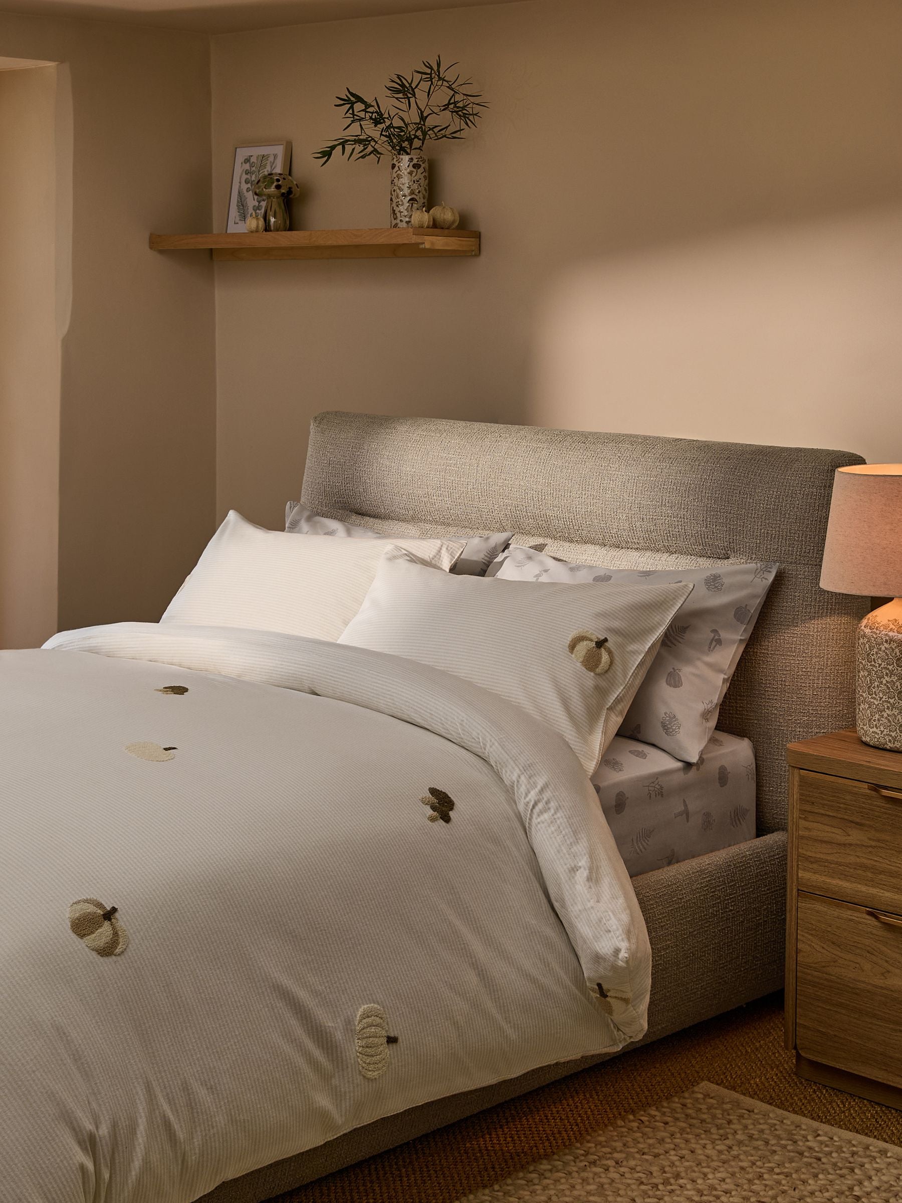 Natural Stripe Pumpkin brushed cotton duvet cover and pillowcase set, imported from the UK
