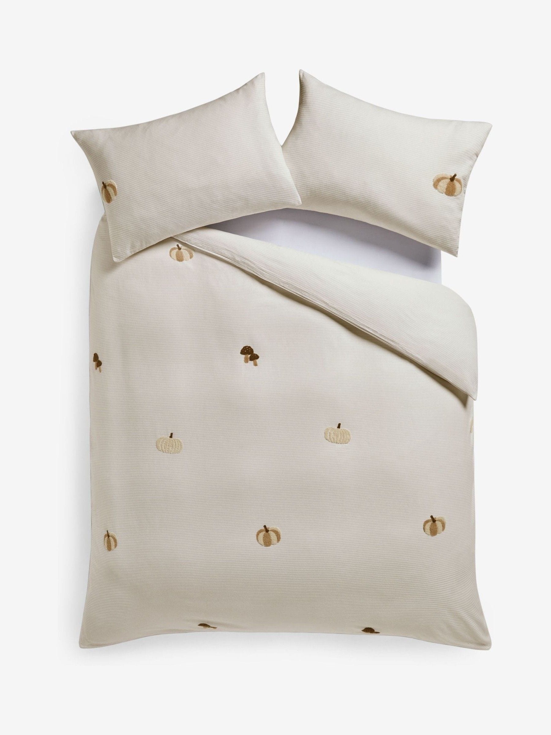 Natural Stripe Pumpkin brushed cotton duvet cover and pillowcase set, imported from the UK