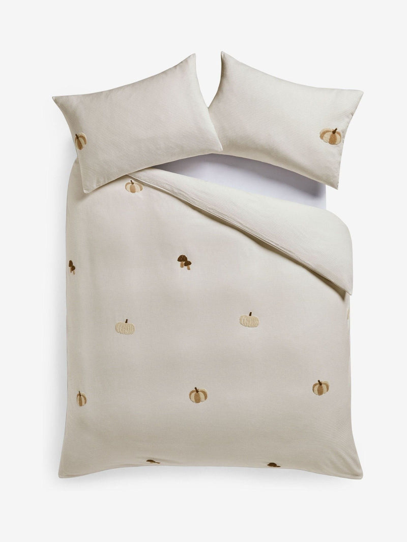 Natural Stripe Pumpkin brushed cotton duvet cover and pillowcase set, imported from the UK