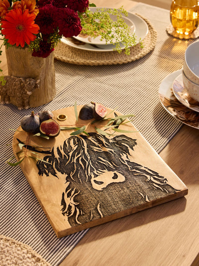 Next Natural Hamish The Highland Cow Wood Serving Board 27x34cm- Buy online at McGrocer