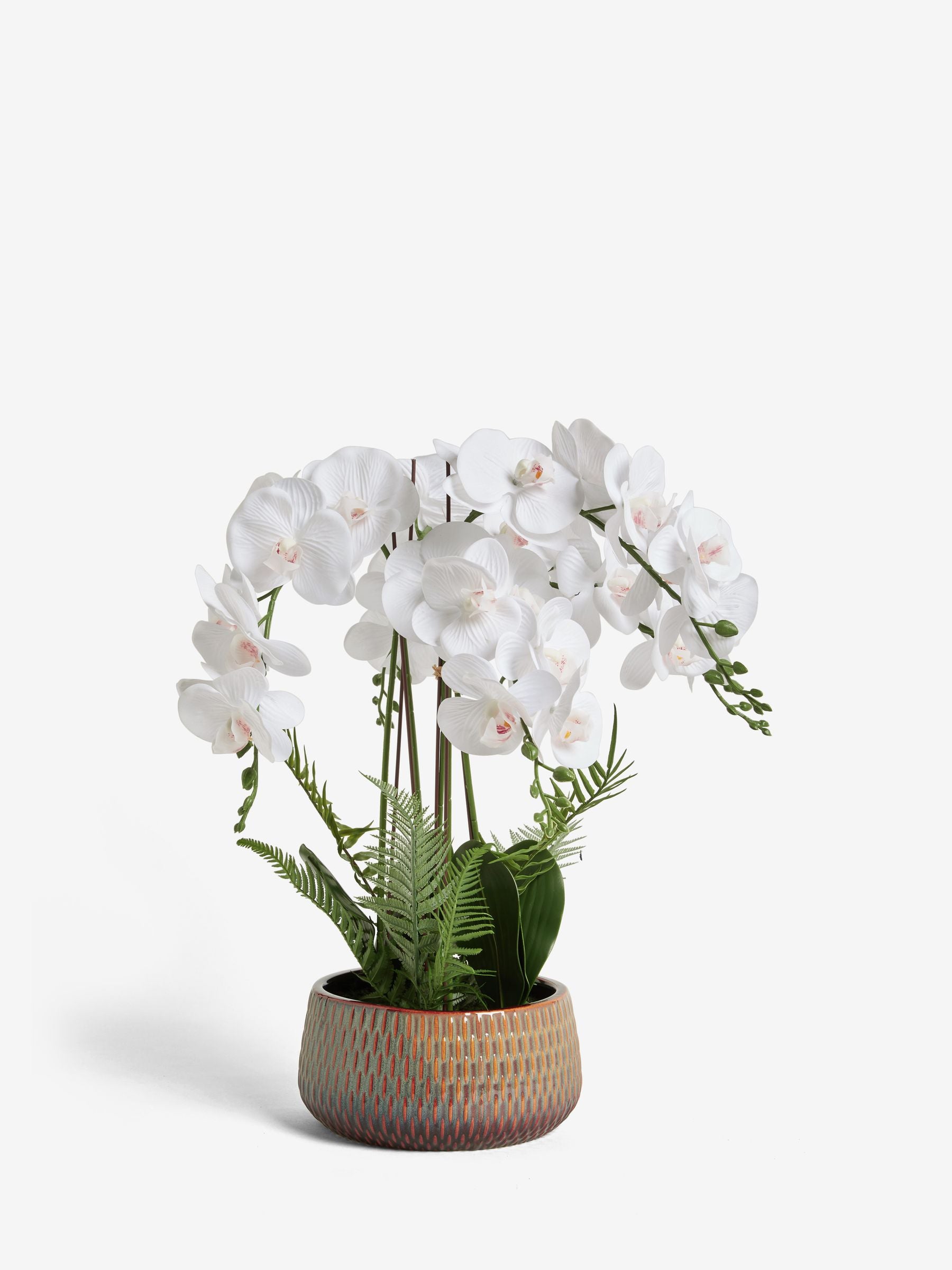White artificial real touch orchid in reactive ceramic pot 60cm (British brand)