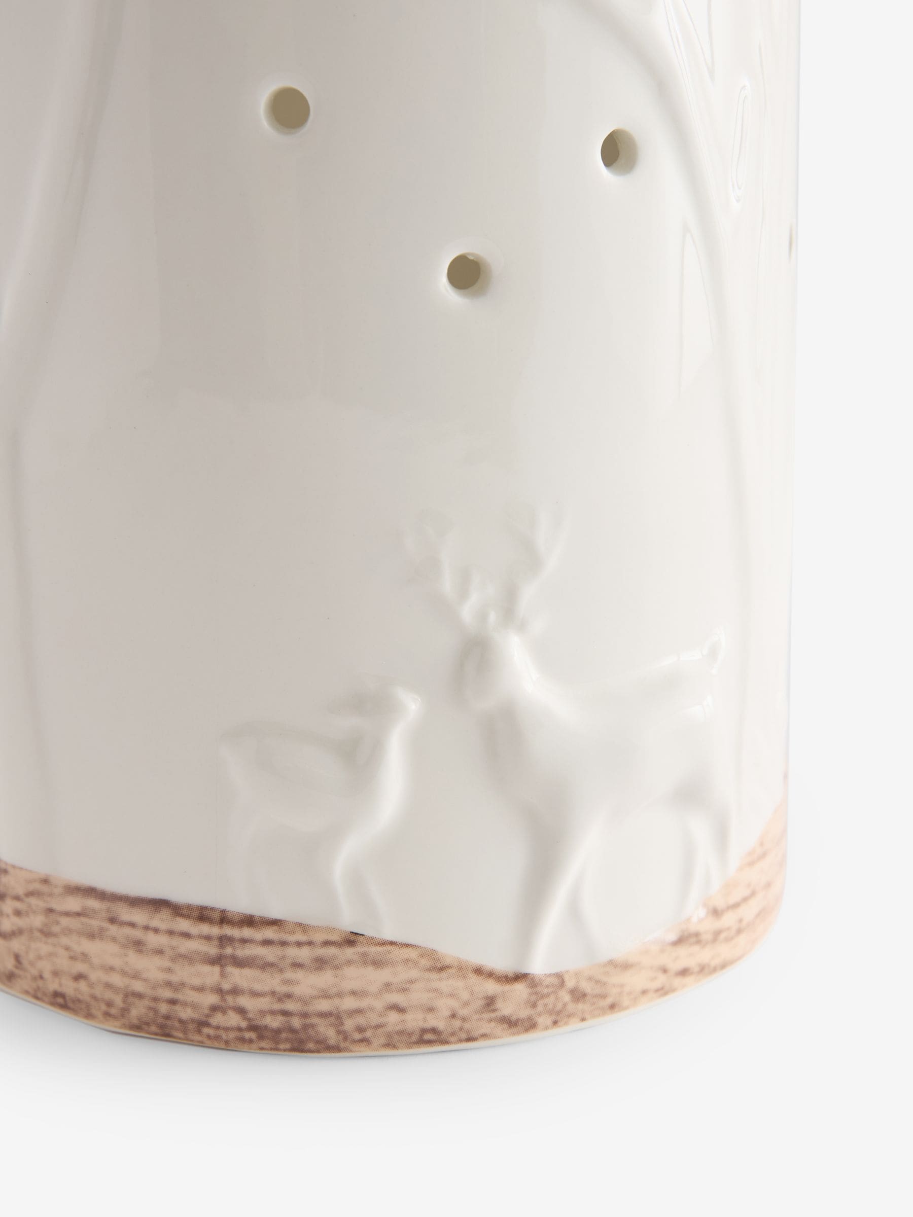 White ceramic woodland scene hurricane candle holder 22.5cm height (British brand)