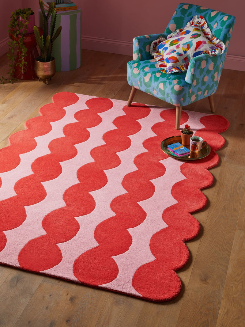 Eleanor Bowmer Pink/Red Wavey Stripe Wool Tufted Rug