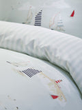 Sophie Allport Blue Coastal Boats duvet cover and pillowcase set (British brand)