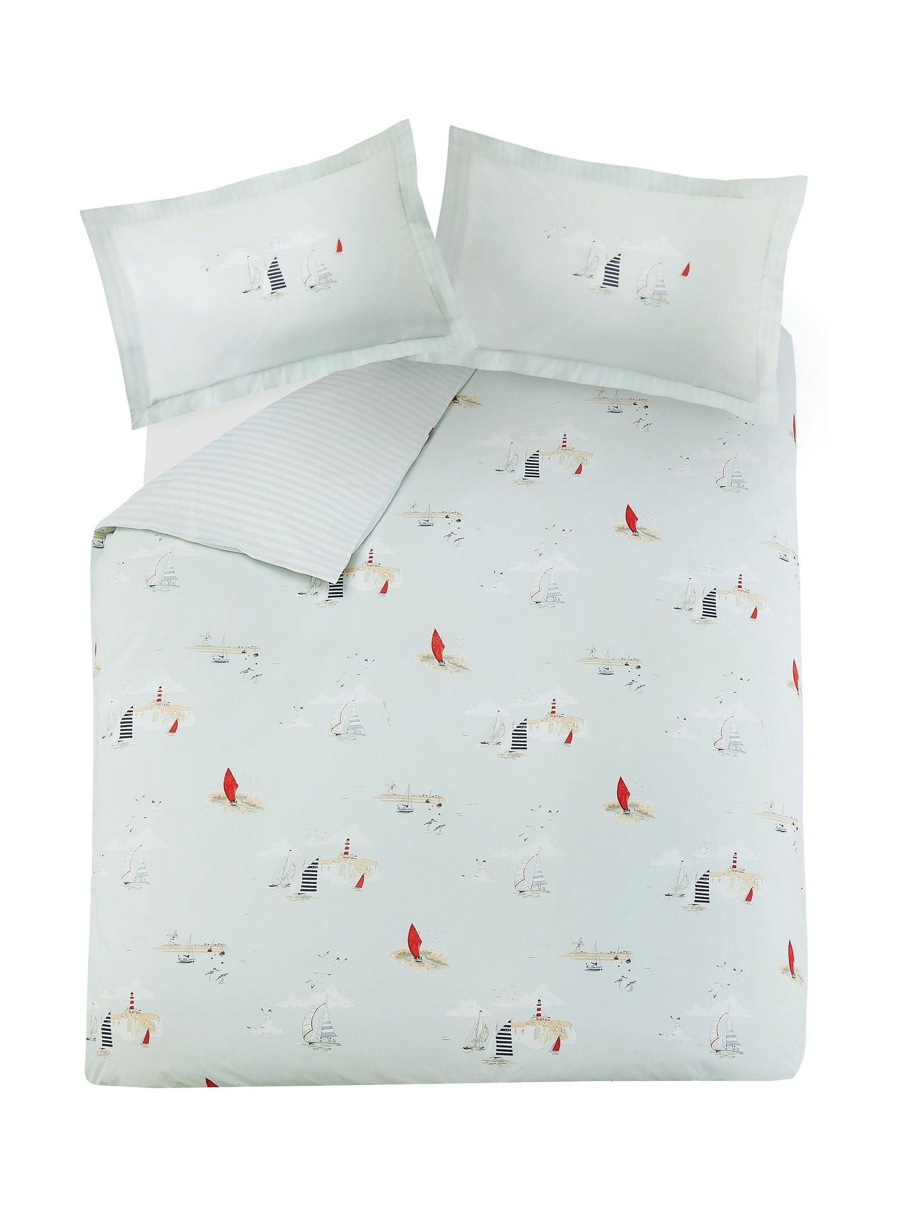 Sophie Allport Blue Coastal Boats duvet cover and pillowcase set (British brand)