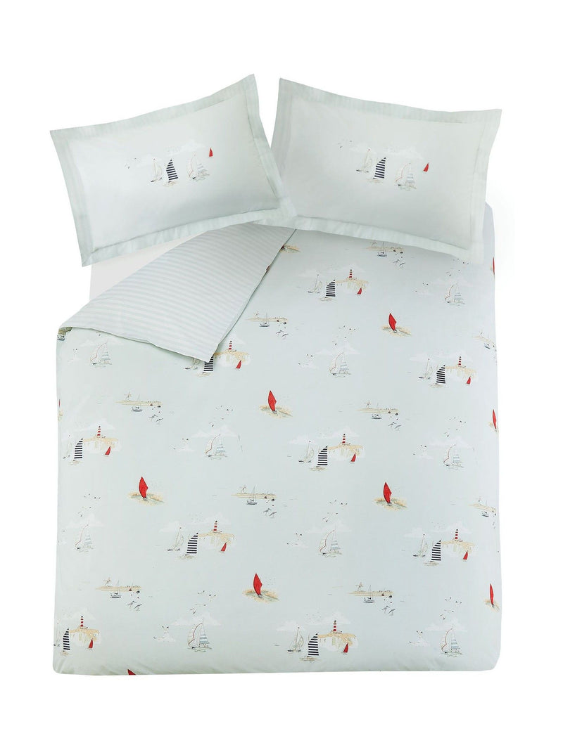 Sophie Allport Blue Coastal Boats duvet cover and pillowcase set (British brand)