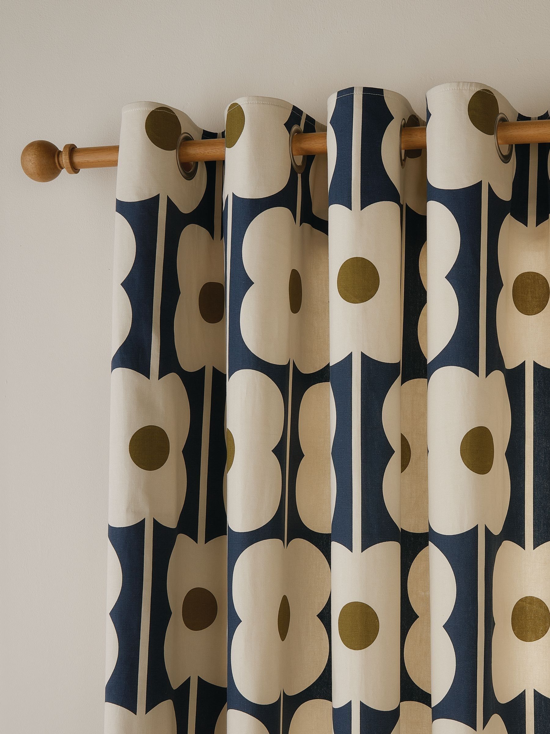 Orla Kiely Navy Abacus Flower eyelet curtains (British brand)