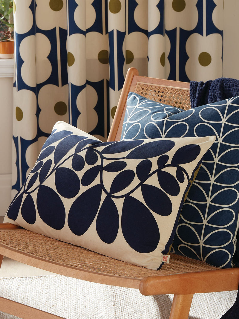 Orla Kiely Navy Abacus Flower eyelet curtains (British brand)