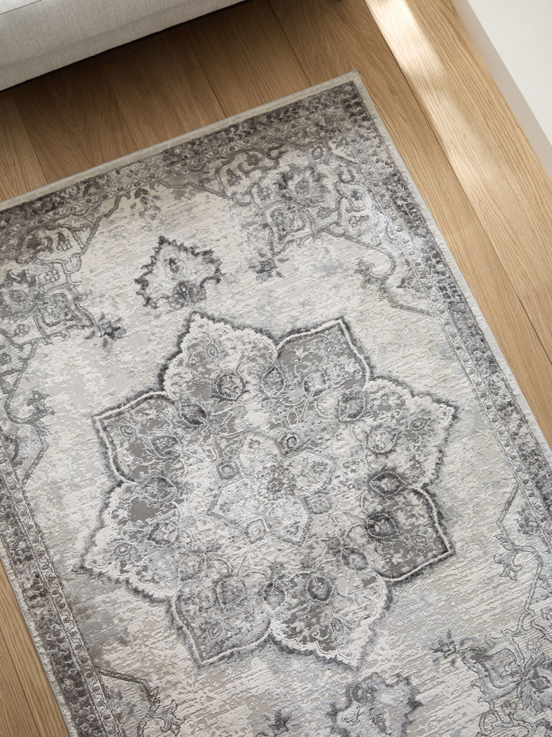 Sosandar Grey Leiria antique oriental textured rug, UK version