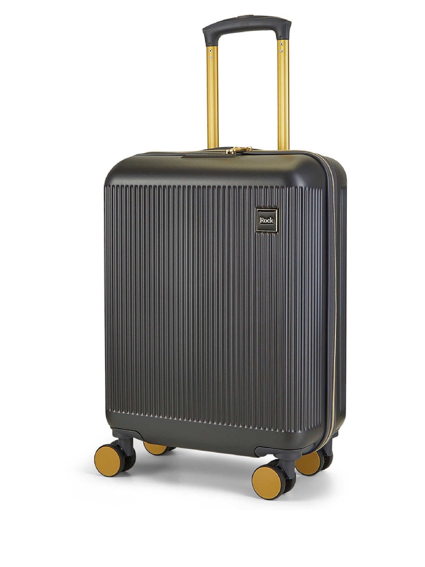 Rock Aria cabin suitcase grey with gold accents, imported from the UK