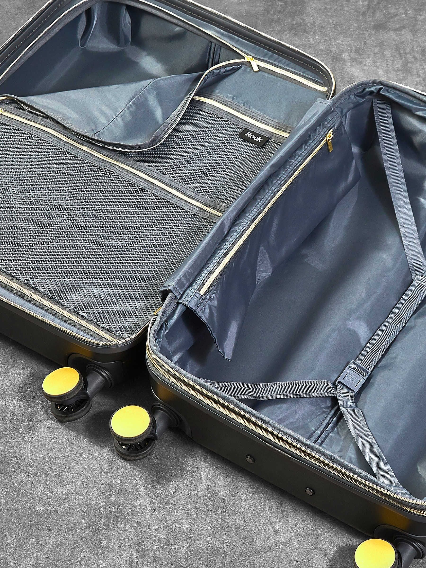 Rock Aria cabin suitcase grey with gold accents, imported from the UK