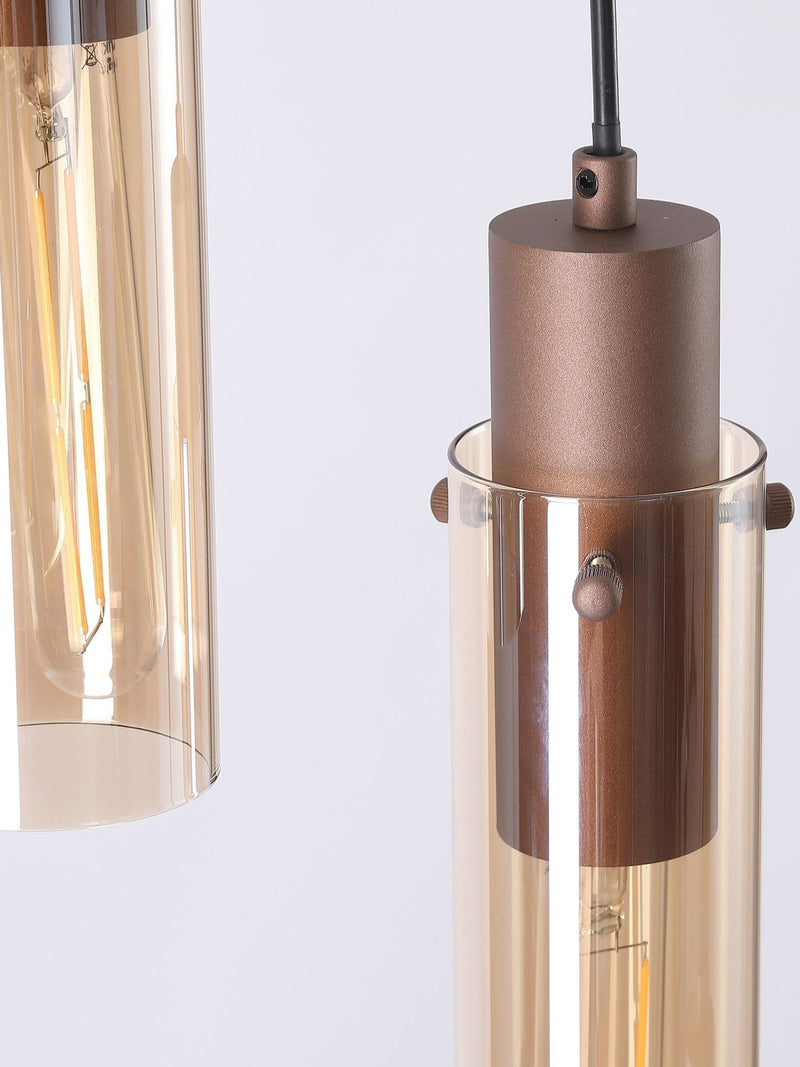 Searchlight Fira pendant light with amber glass shades, imported from the UK