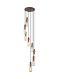 Searchlight Fira pendant light with amber glass shades, imported from the UK