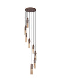 Searchlight Fira pendant light with amber glass shades, imported from the UK