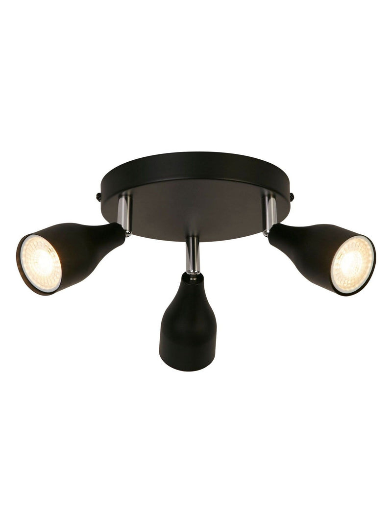 Searchlight Astro 3-light black and chrome ceiling spotlight, UK version