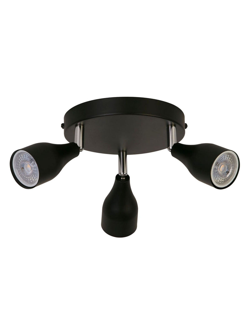 Searchlight Astro 3-light black and chrome ceiling spotlight, UK version