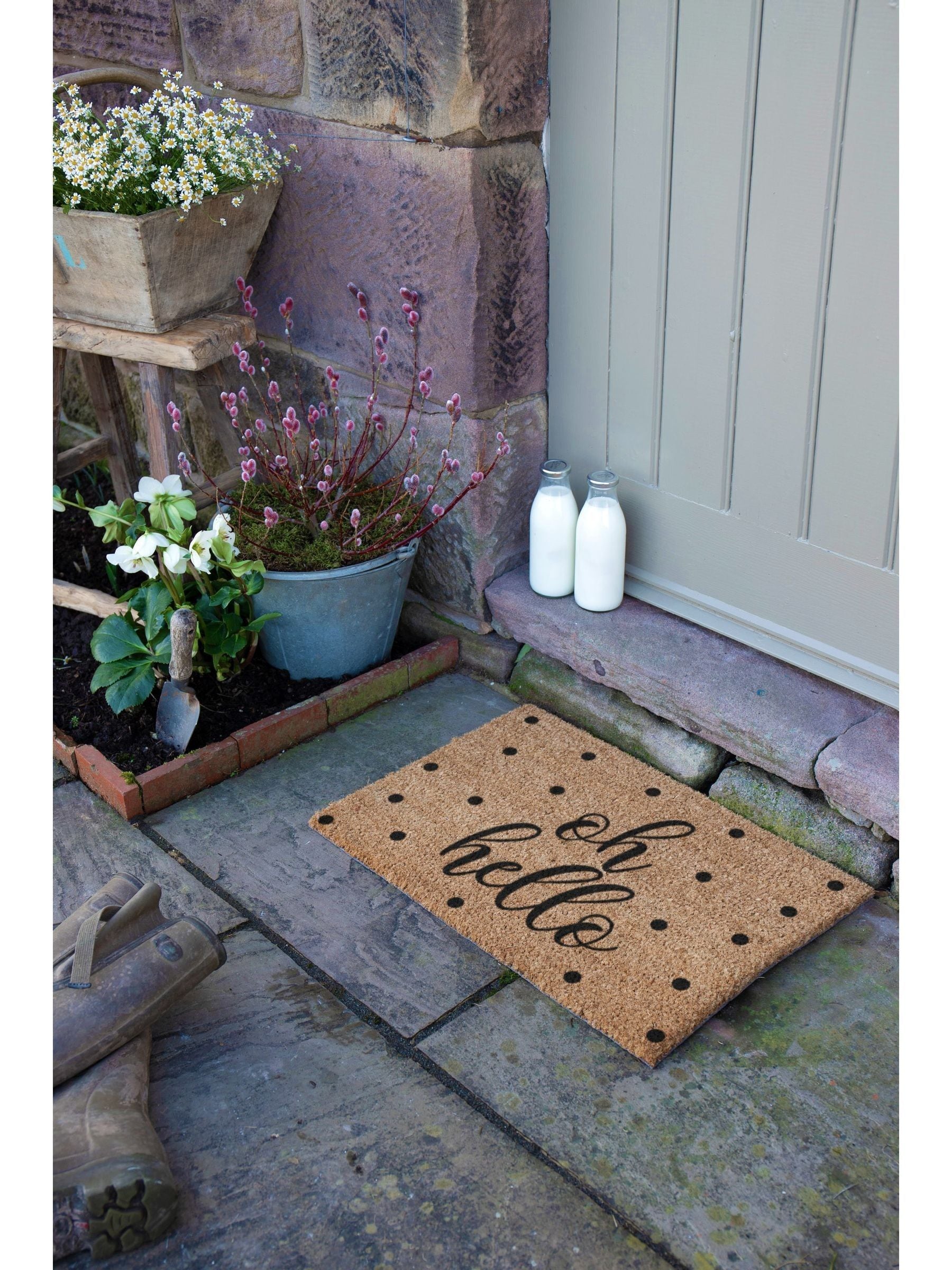Artsy Oh Hello doormat coconut fibre non-slip PVC backing 60x40cm, UK version