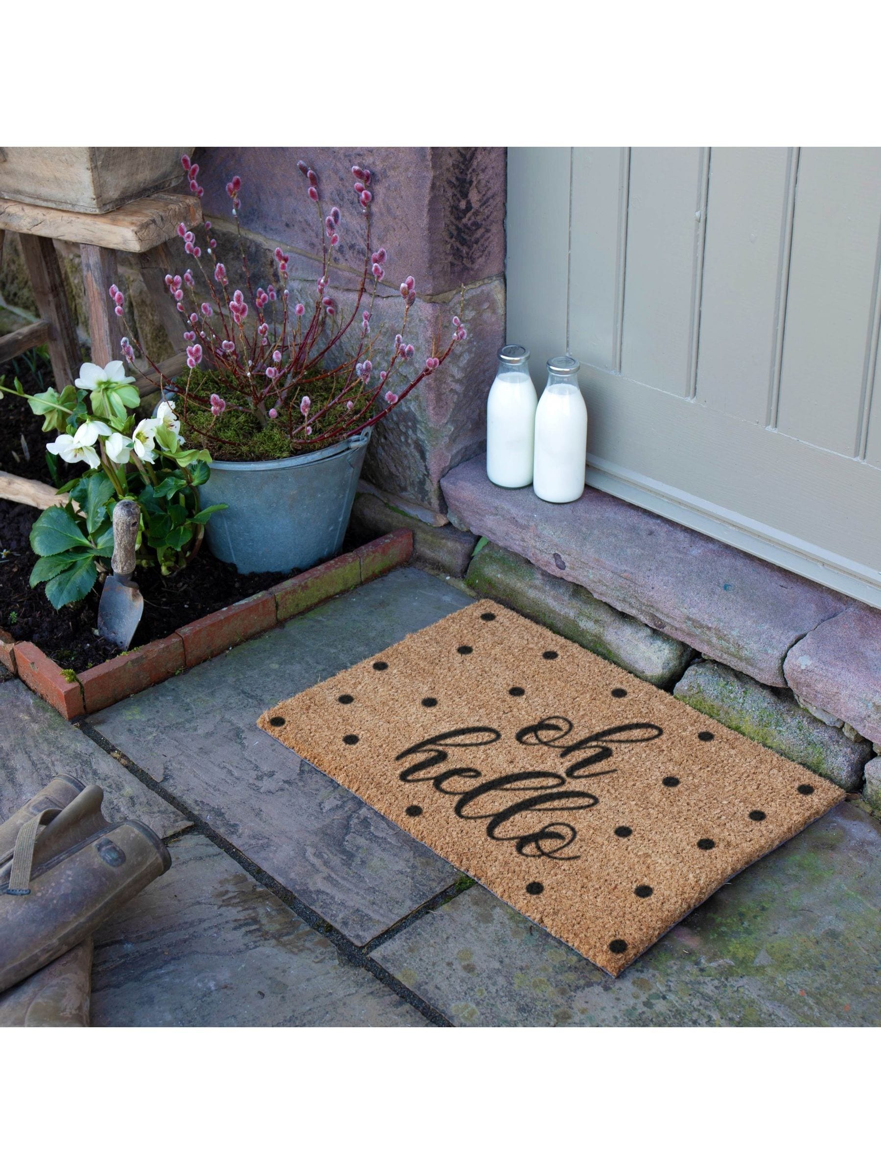 Artsy Oh Hello doormat coconut fibre non-slip PVC backing 60x40cm, UK version