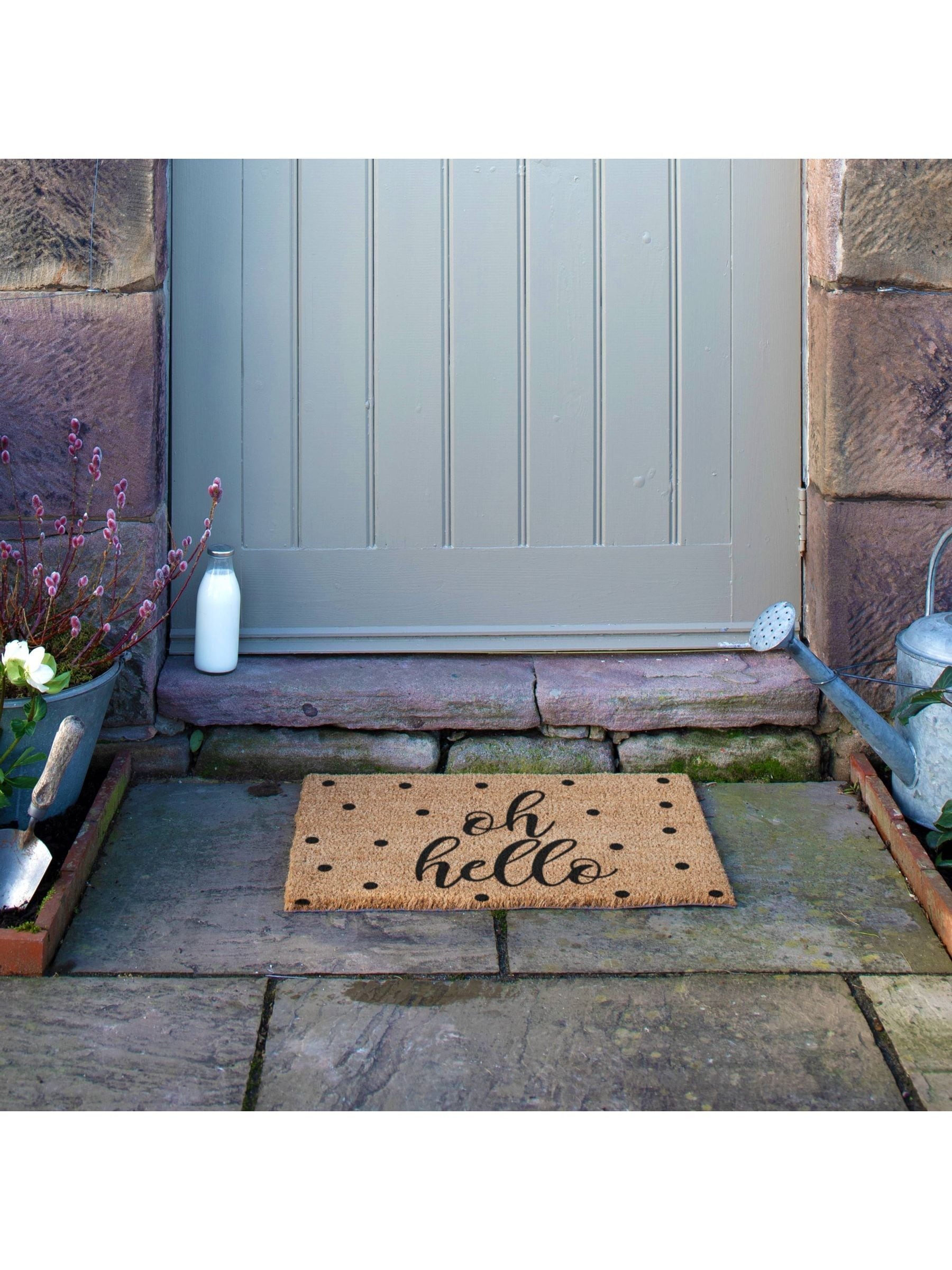 Artsy Oh Hello doormat coconut fibre non-slip PVC backing 60x40cm, UK version