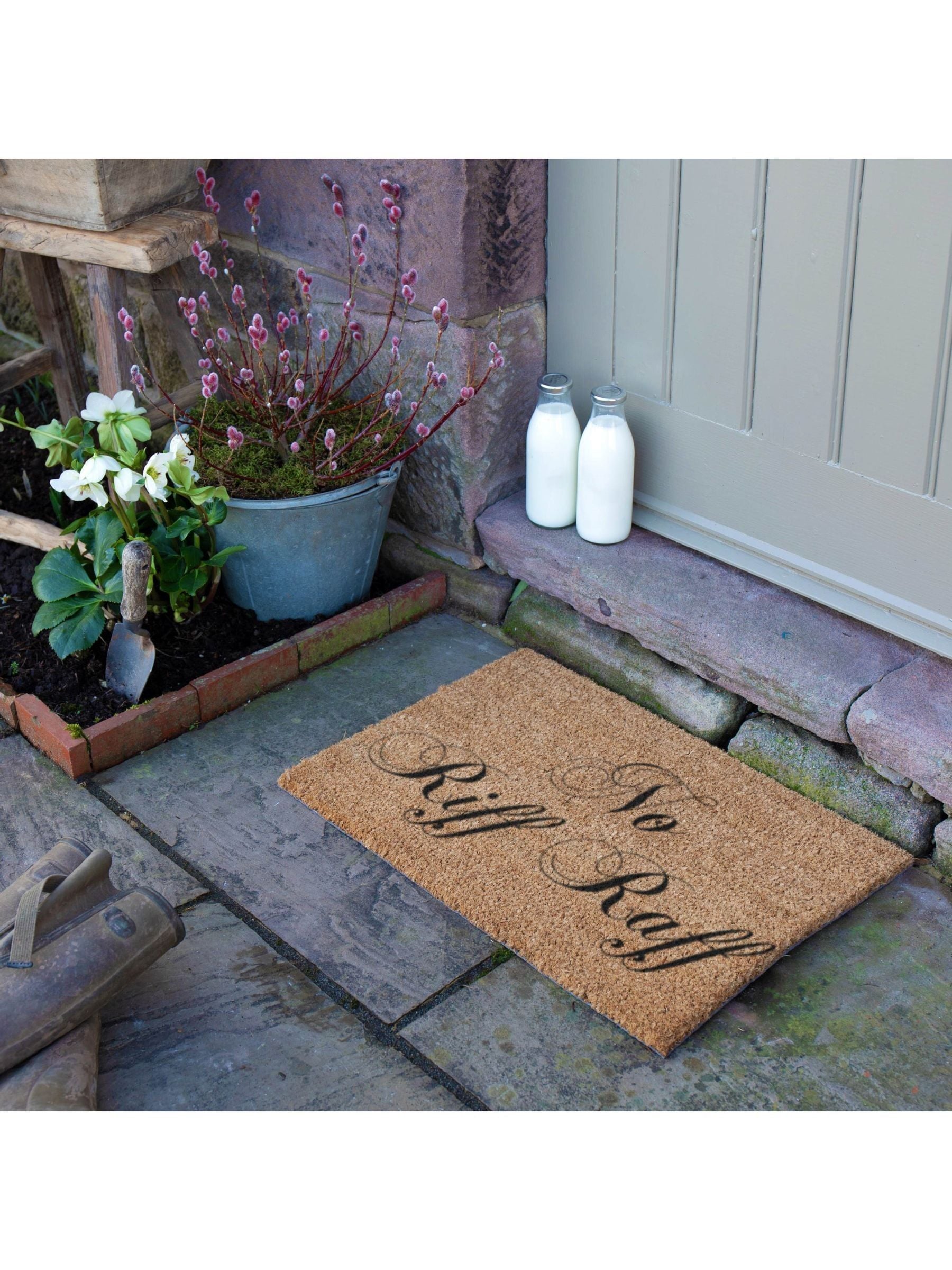Artsy Mats natural and black No Riff Raff doormat 60x40cm, imported from the UK