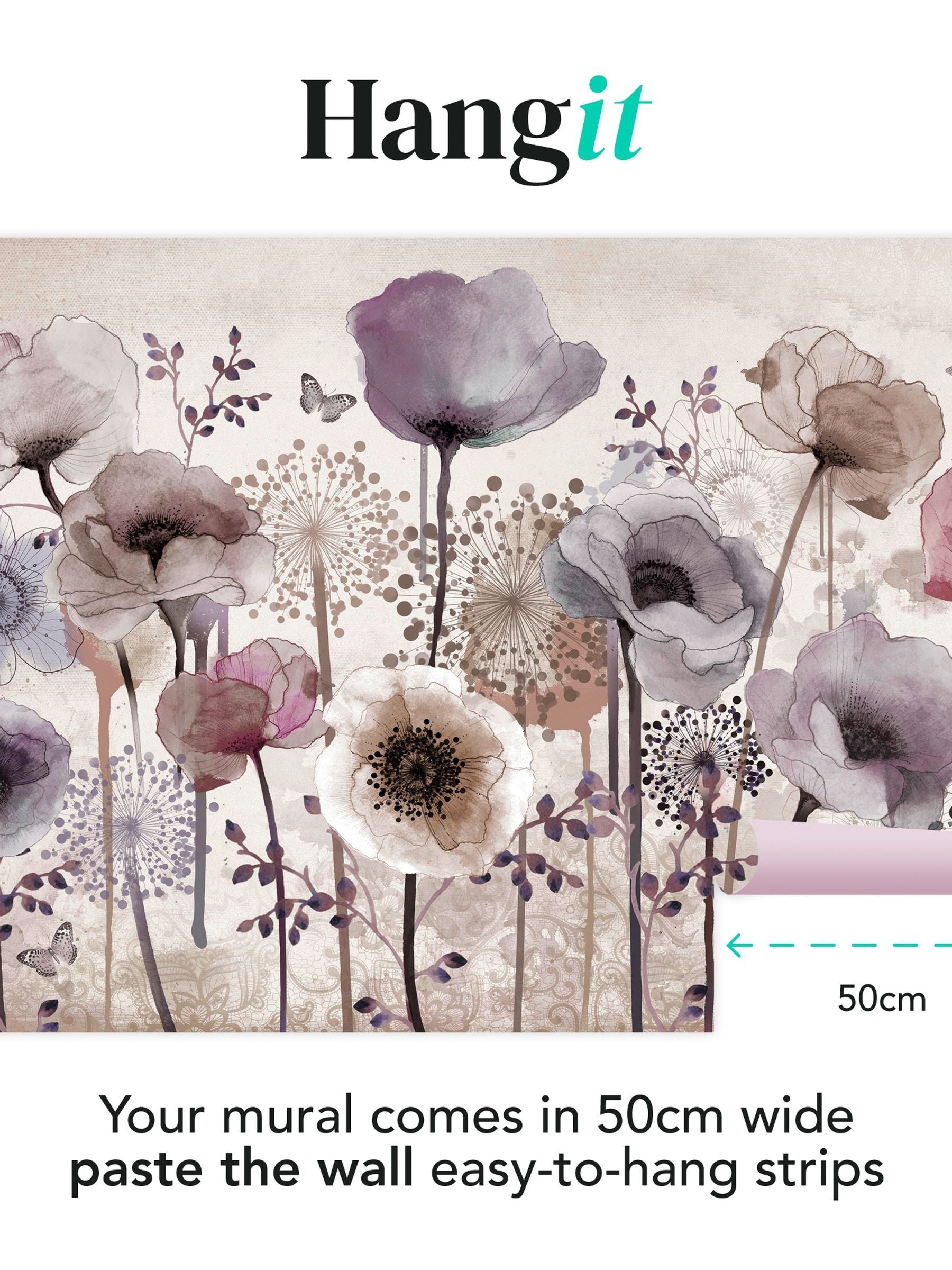 Art For The Home Purple Poppy mural 4M, UK version