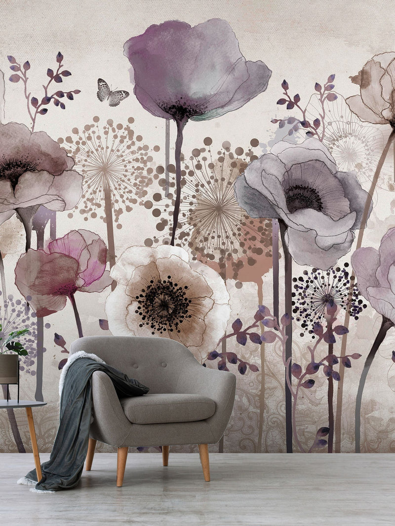 Art For The Home Purple Poppy mural 4M, UK version