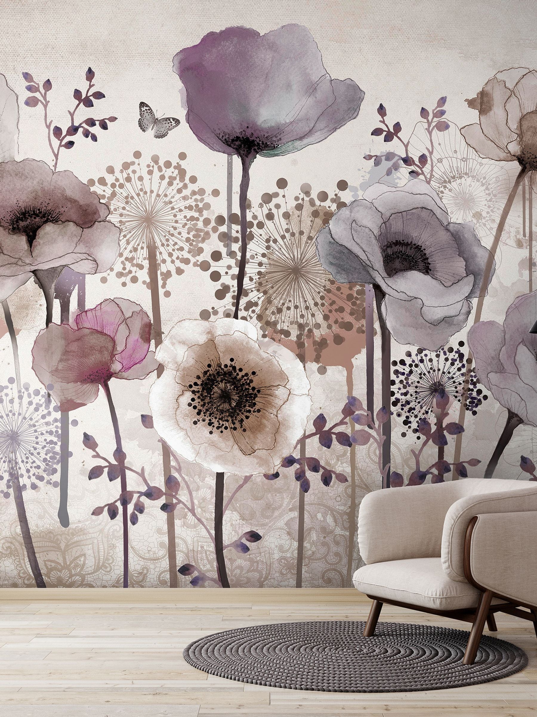 Art For The Home Purple Poppy mural 4M, UK version