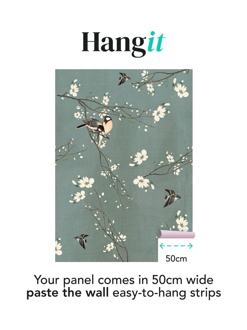 Art For The Home dark duck egg birds and blossom mural 2M, UK version