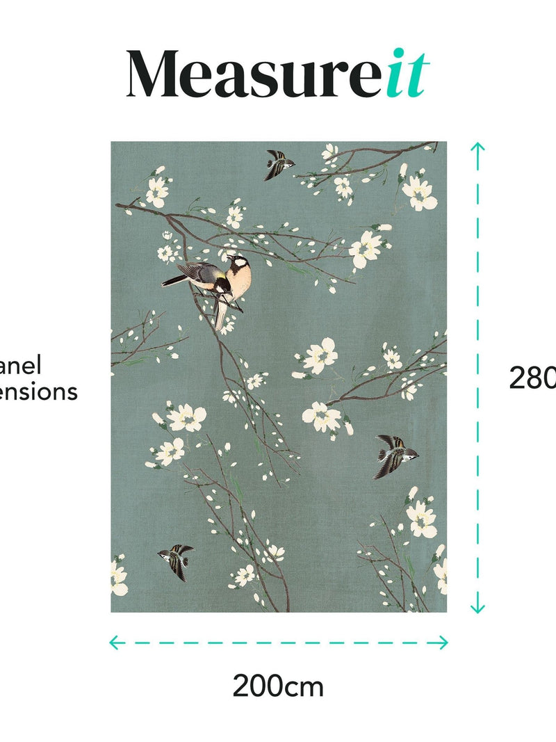 Art For The Home dark duck egg birds and blossom mural 2M, UK version