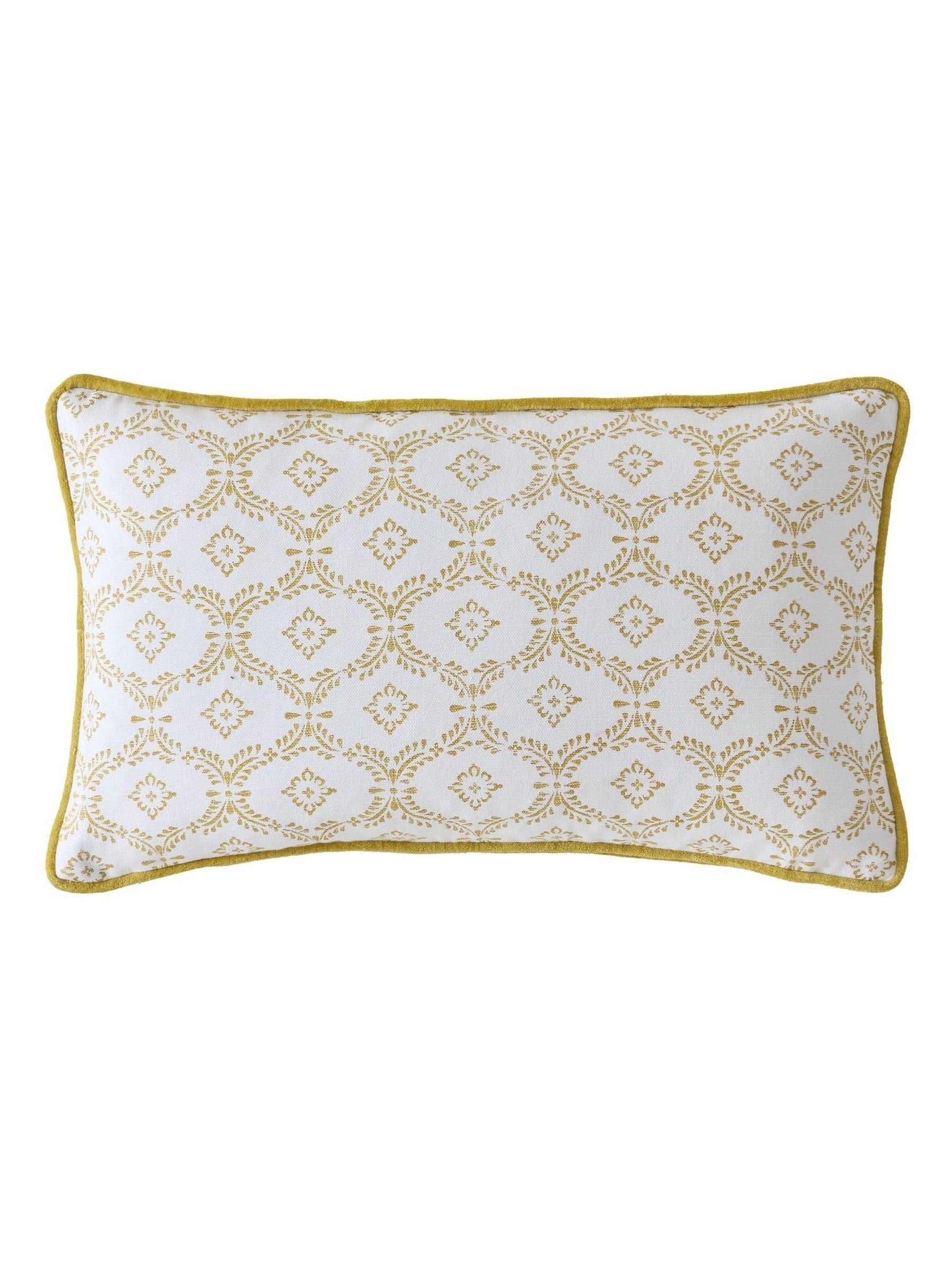 Laura Ashley yellow ochre cotton cushion with plush pad, imported from the UK