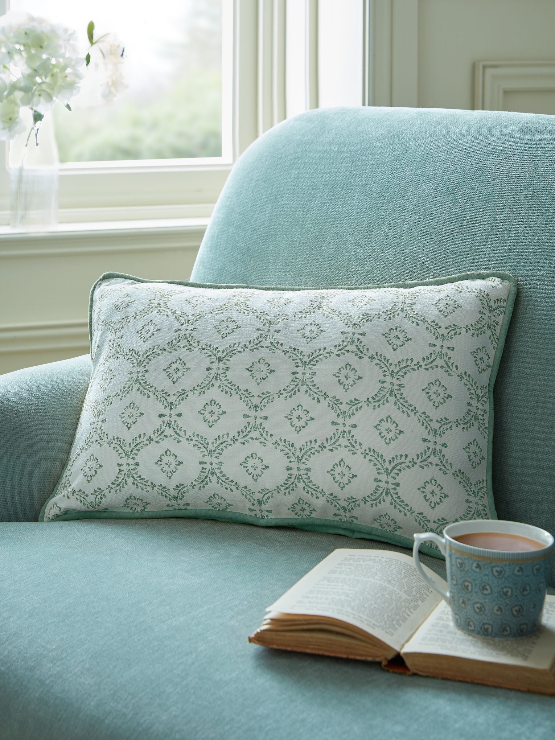 Laura Ashley sage green Norton cushion 100% cotton, imported from the UK