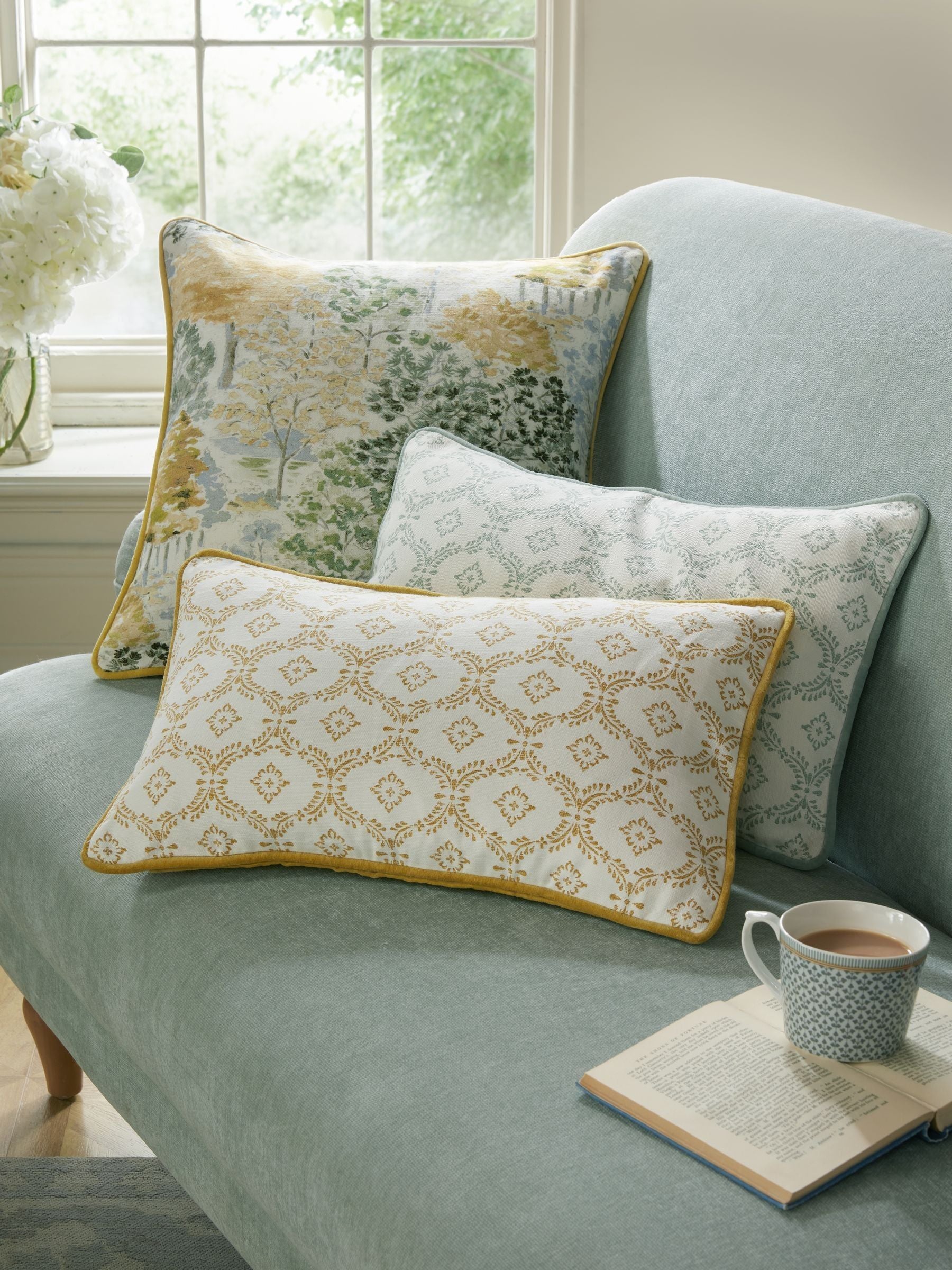 Laura Ashley sage green Norton cushion 100% cotton, imported from the UK
