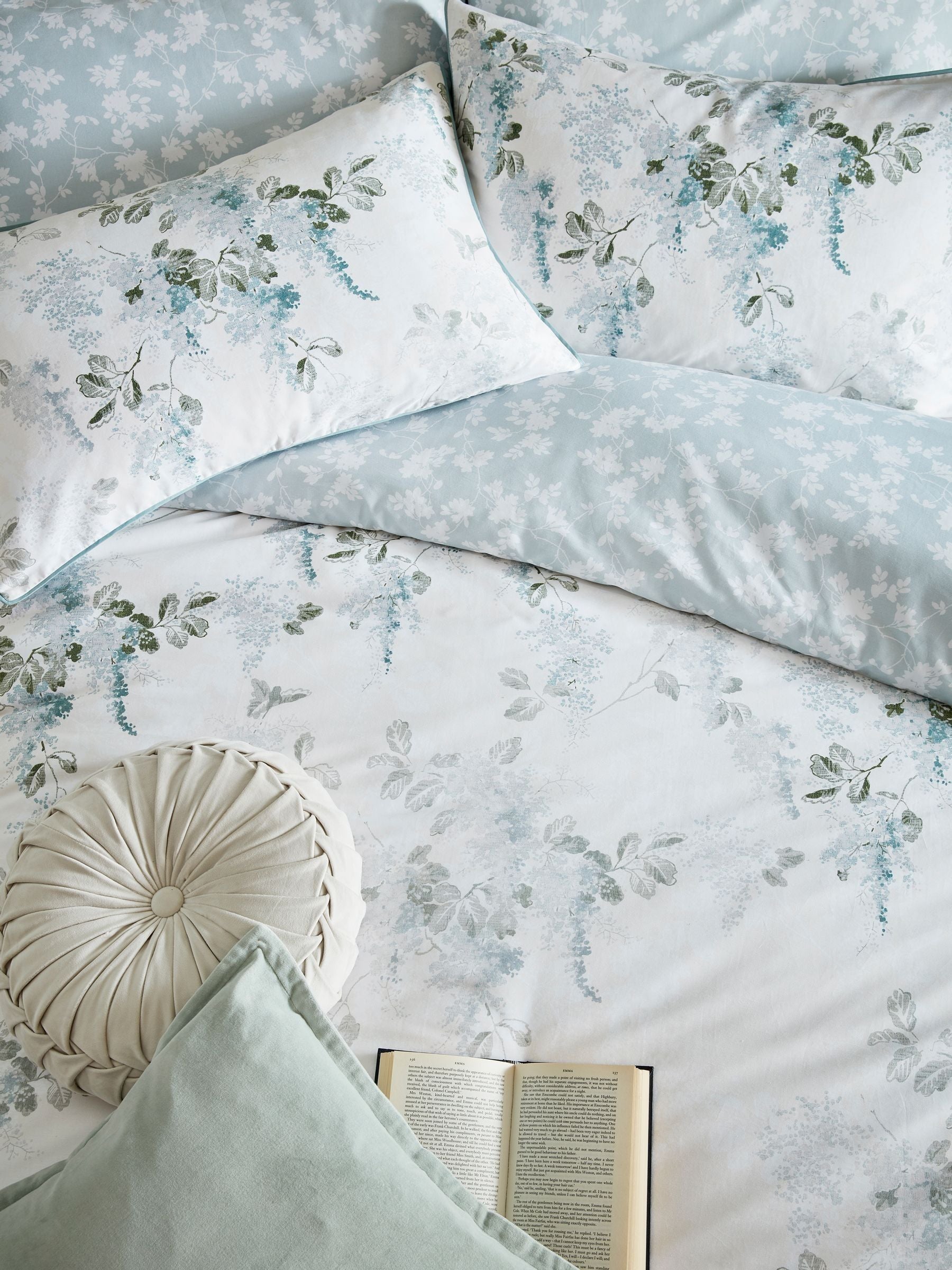 Laura Ashley Mirabelle Blue Pale Seaspray duvet cover and pillowcase set, UK version