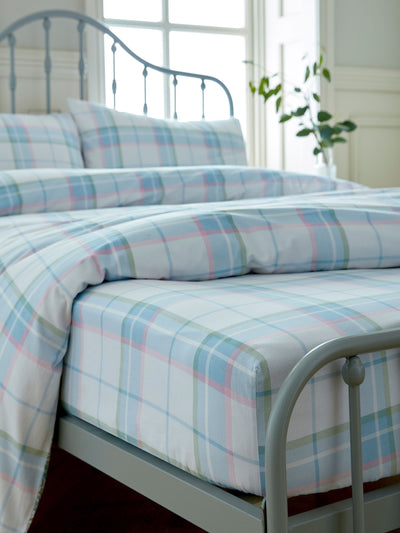 Drap-housse Laura Ashley Blue Powder 100% Coton Highland Check Sherston