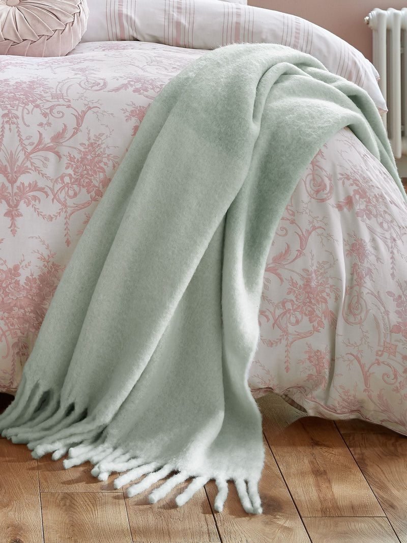 Laura Ashley Natural Bronwen Block Colour Brushed Throw Blanket 130 x 170cm