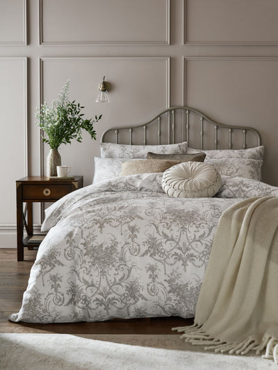 Next Laura Ashley Tuileries Grey Dark Dove Reversible 100% Cotton Sateen Duvet Cover and Pillowcase Set- Buy online at McGrocer