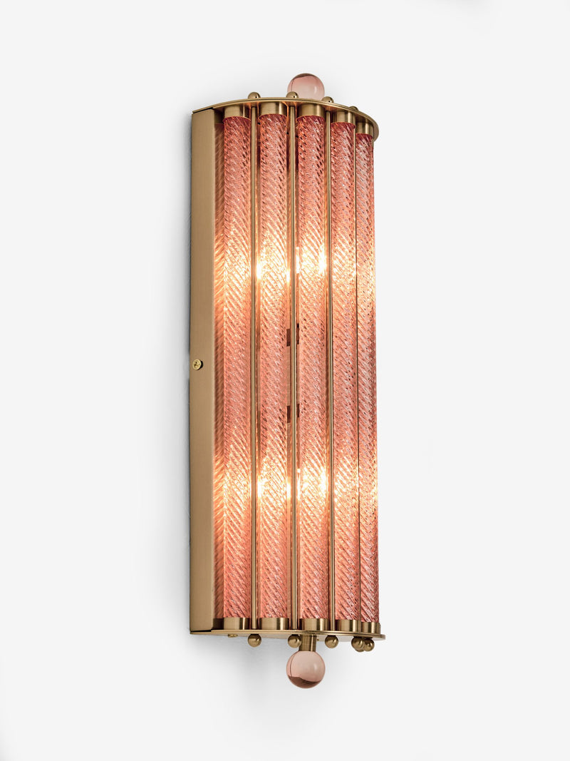 Rockett St George vintage ribbed glass wall light pink and brass, imported from the UK