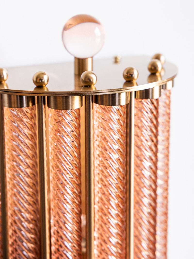 Rockett St George vintage ribbed glass wall light pink and brass, imported from the UK