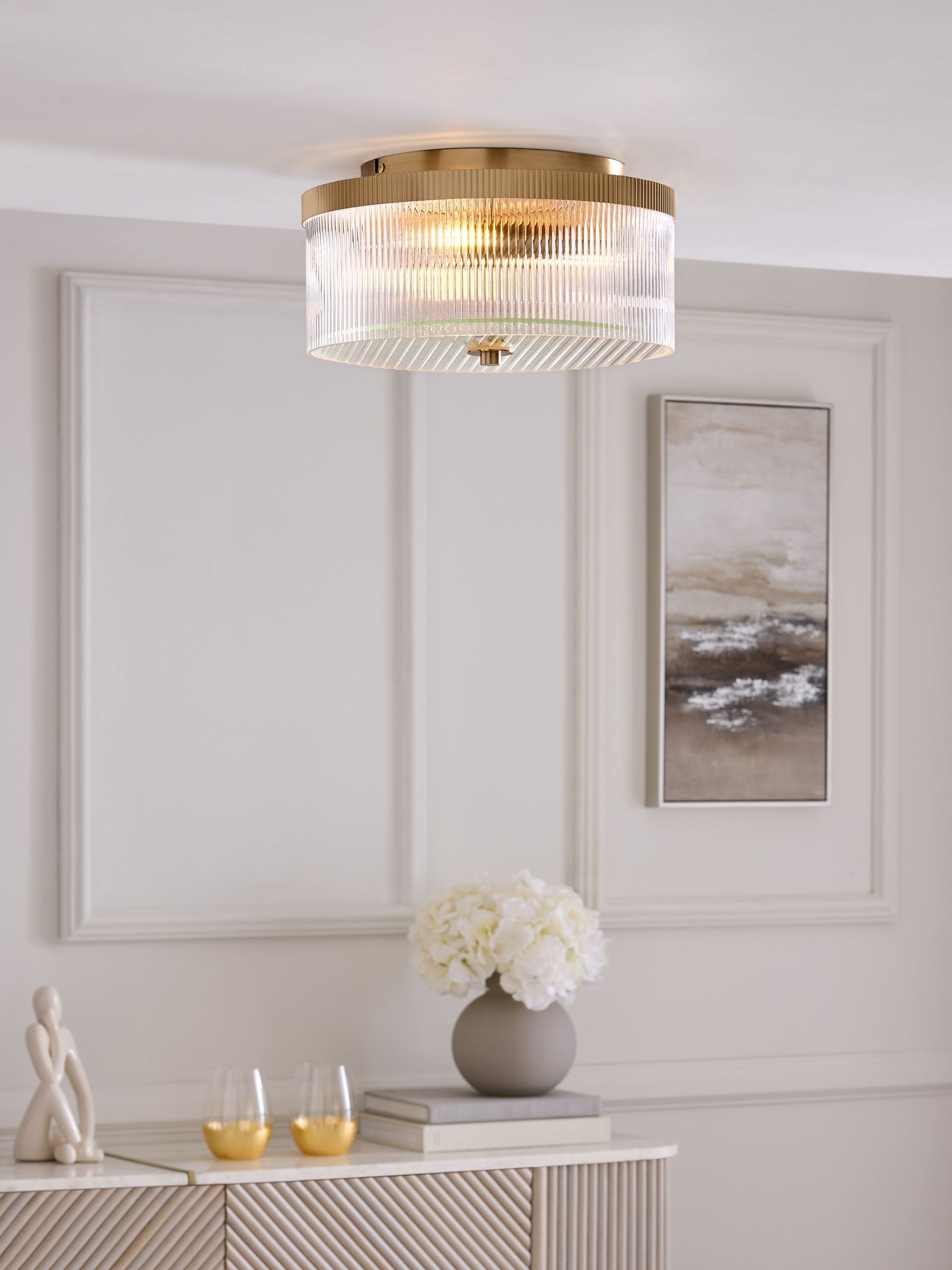 Lipsy flush ceiling light brass ridge glass 33cm, UK version