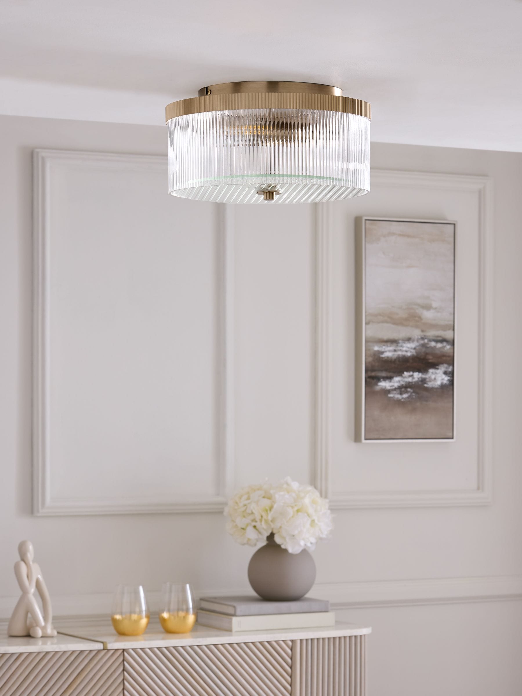 Lipsy flush ceiling light brass ridge glass 33cm, UK version