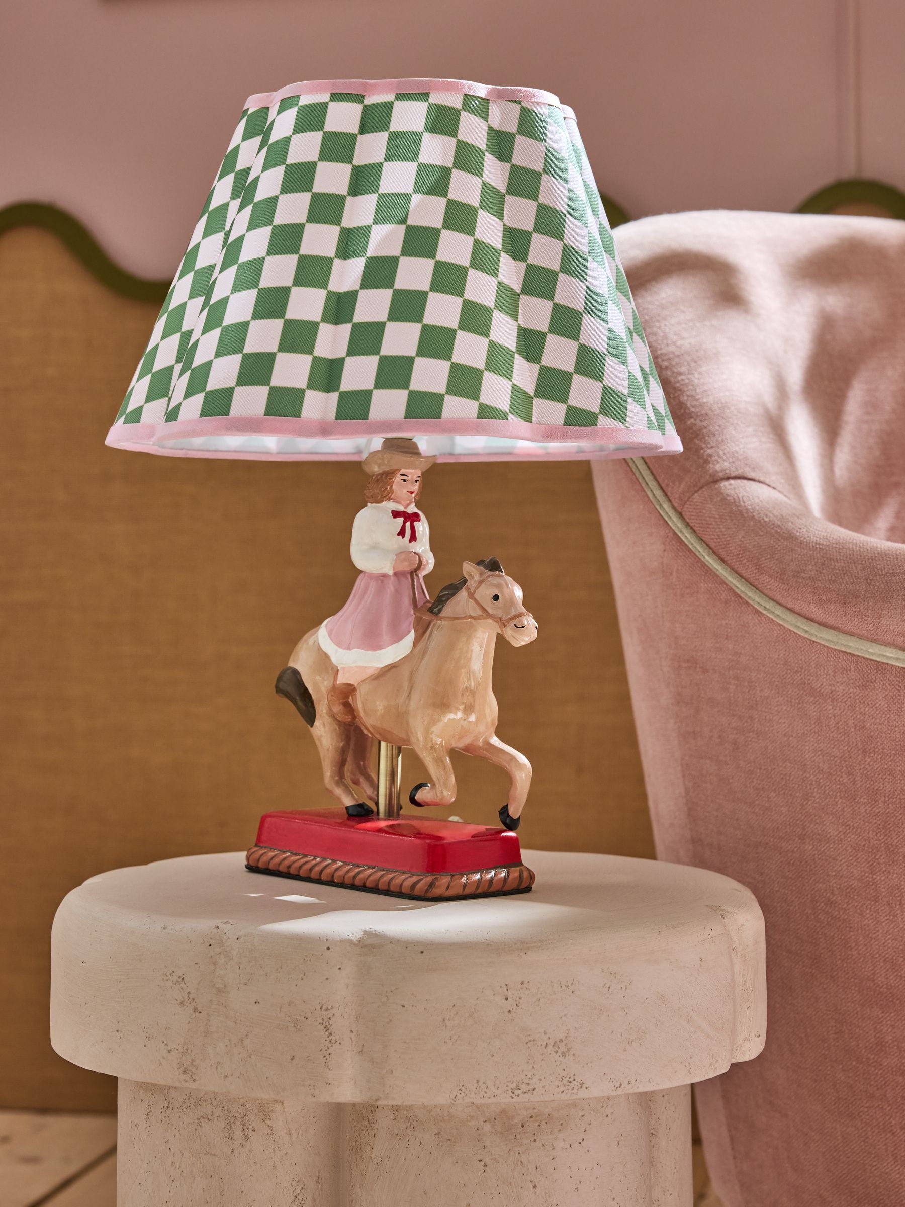 Cath Kidston cowgirl table lamp checkered shade, imported from the UK