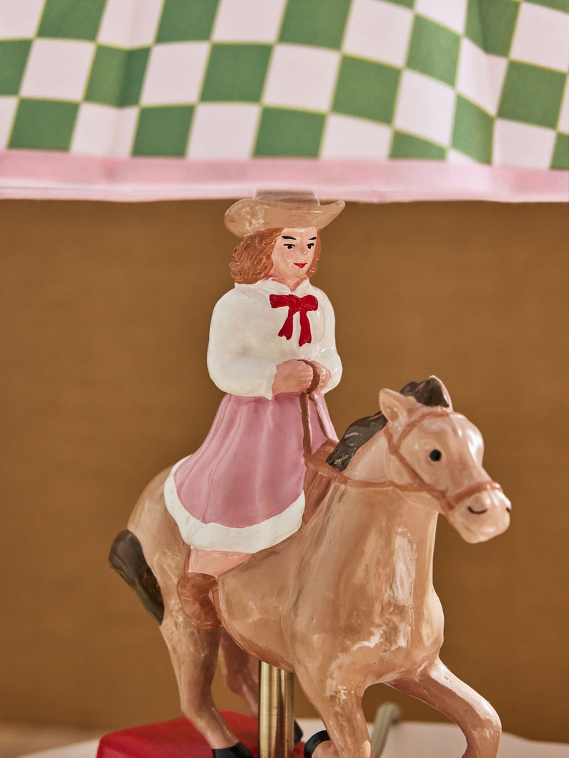 Cath Kidston cowgirl table lamp checkered shade, imported from the UK