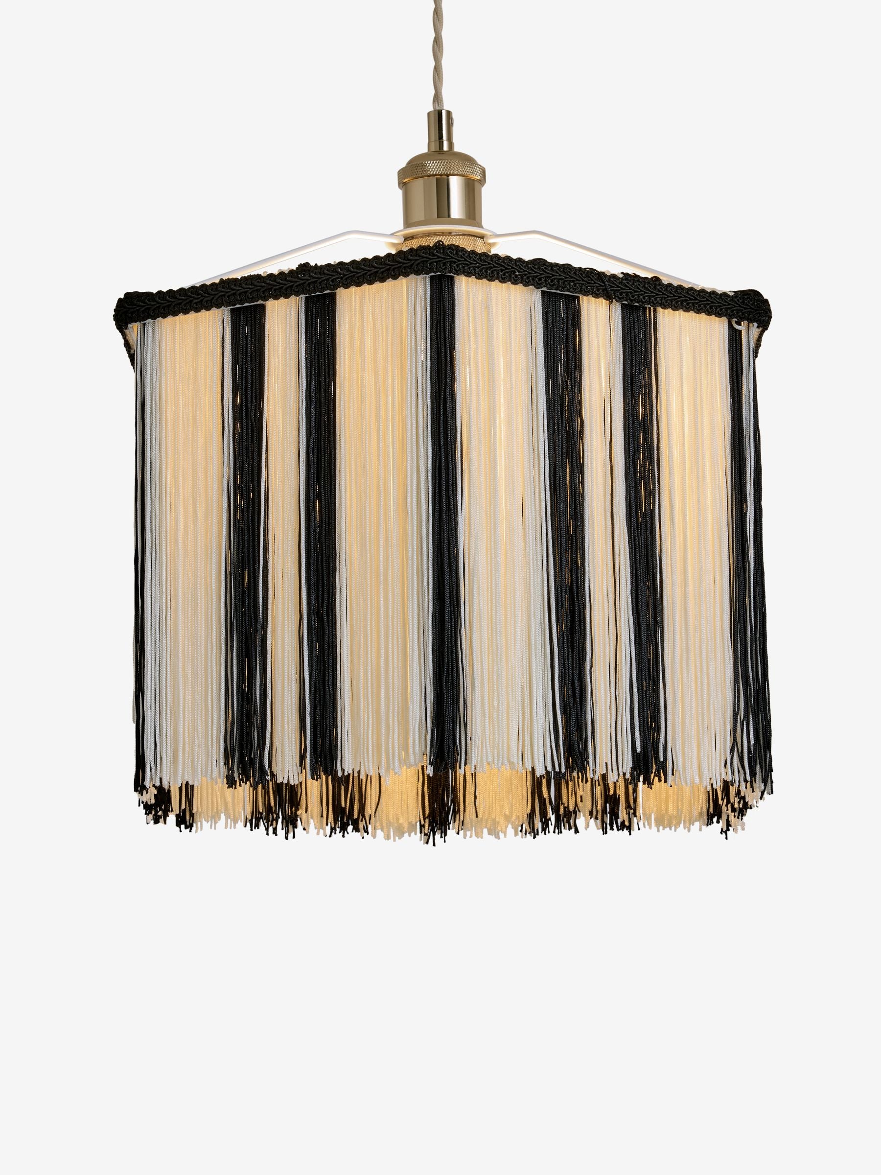Rockett St George black and white striped fringe ceiling light - British product