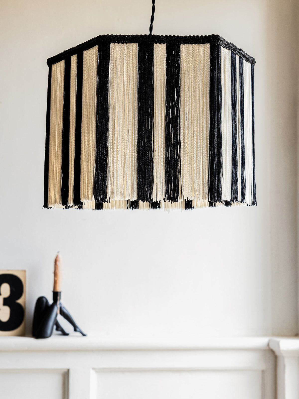 Rockett St George black and white striped fringe ceiling light - British product