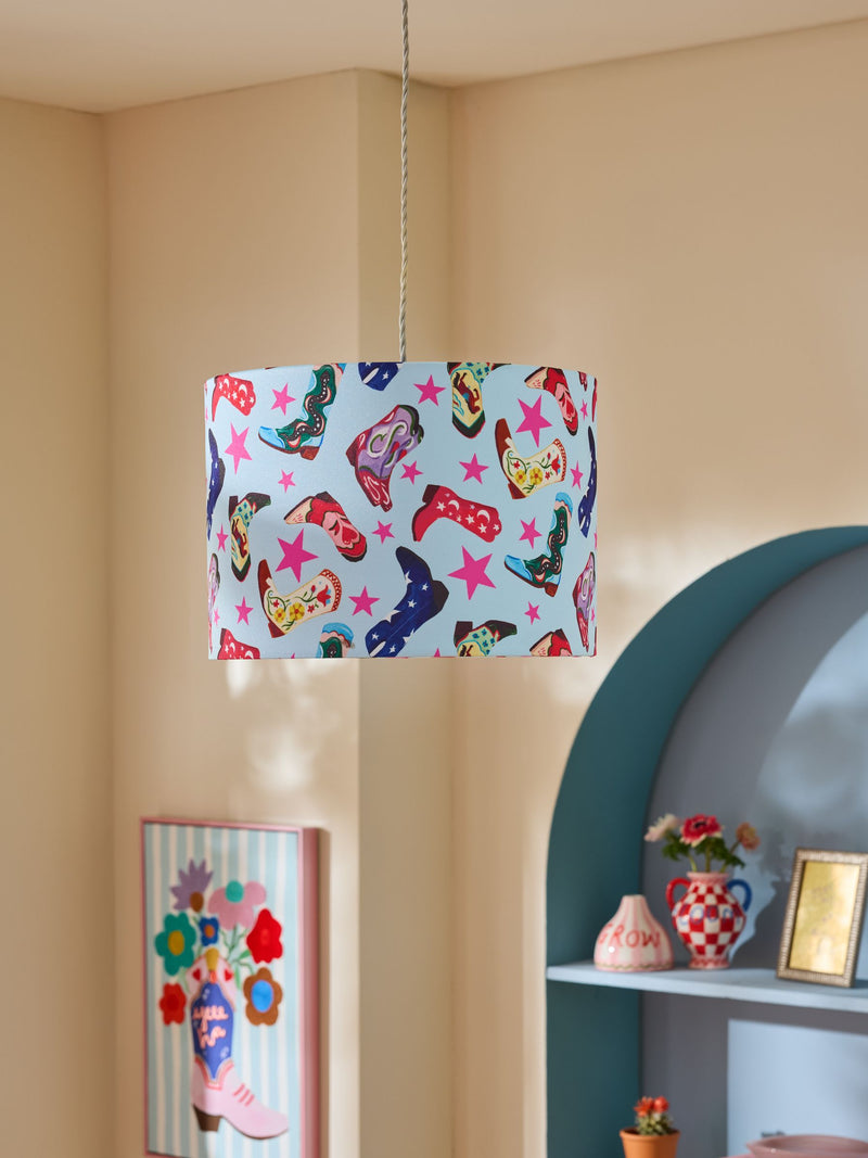 Eleanor Bowmer Pale Blue Cowboy Easyfit lampshade 25cm, imported from the UK