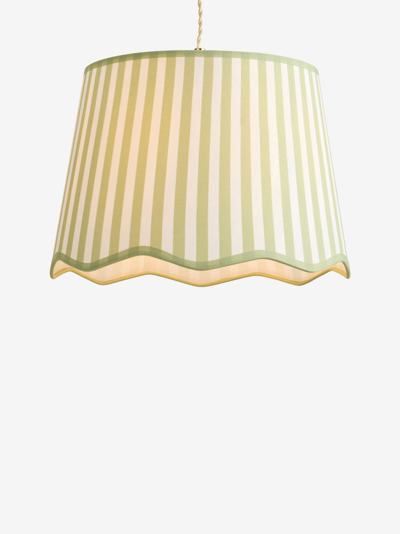 Lucy Tiffney scallop stripe lamp shade green ecru, UK version